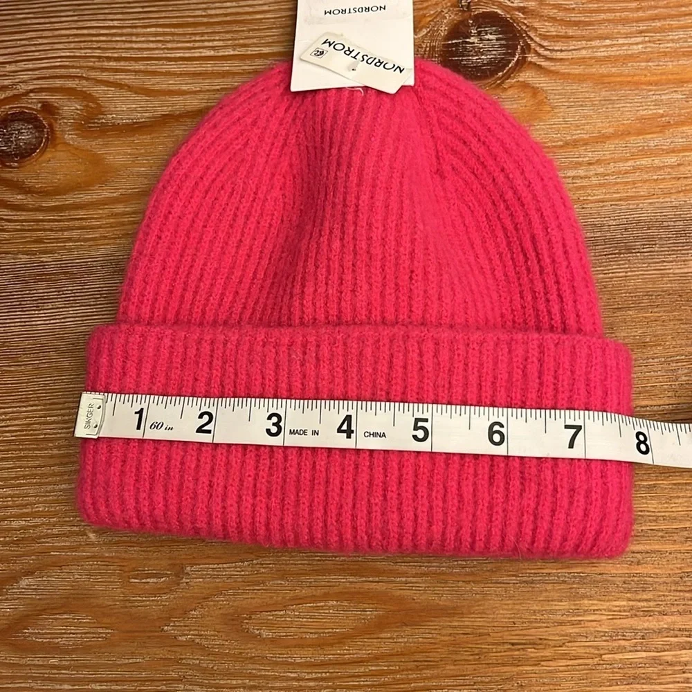 NORDSTROM PINK / RASPBERRY RIBBED CUFFED BEANIE -OS NWT